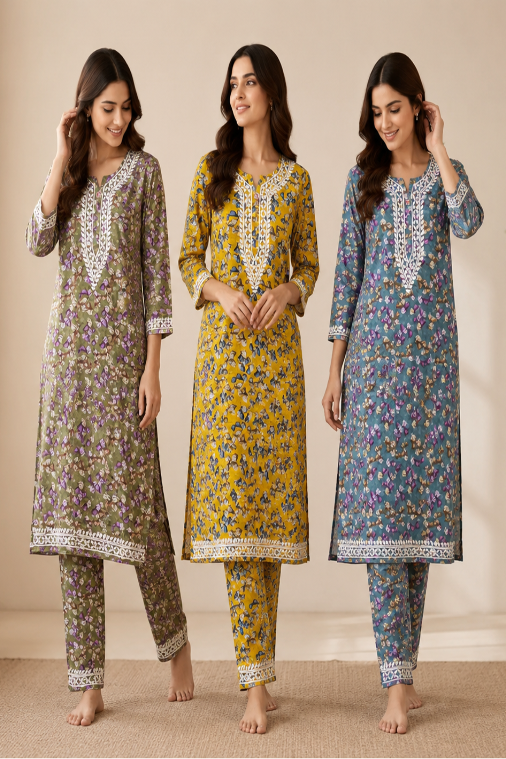 Women's Mul Mul Cotton Printed Kurta Pant Set, Soft Breathable 2 Piece Co-Ord Set, Cotton Co-ord Sets, Lounge Wear, Daily Wear, Night Wear MS