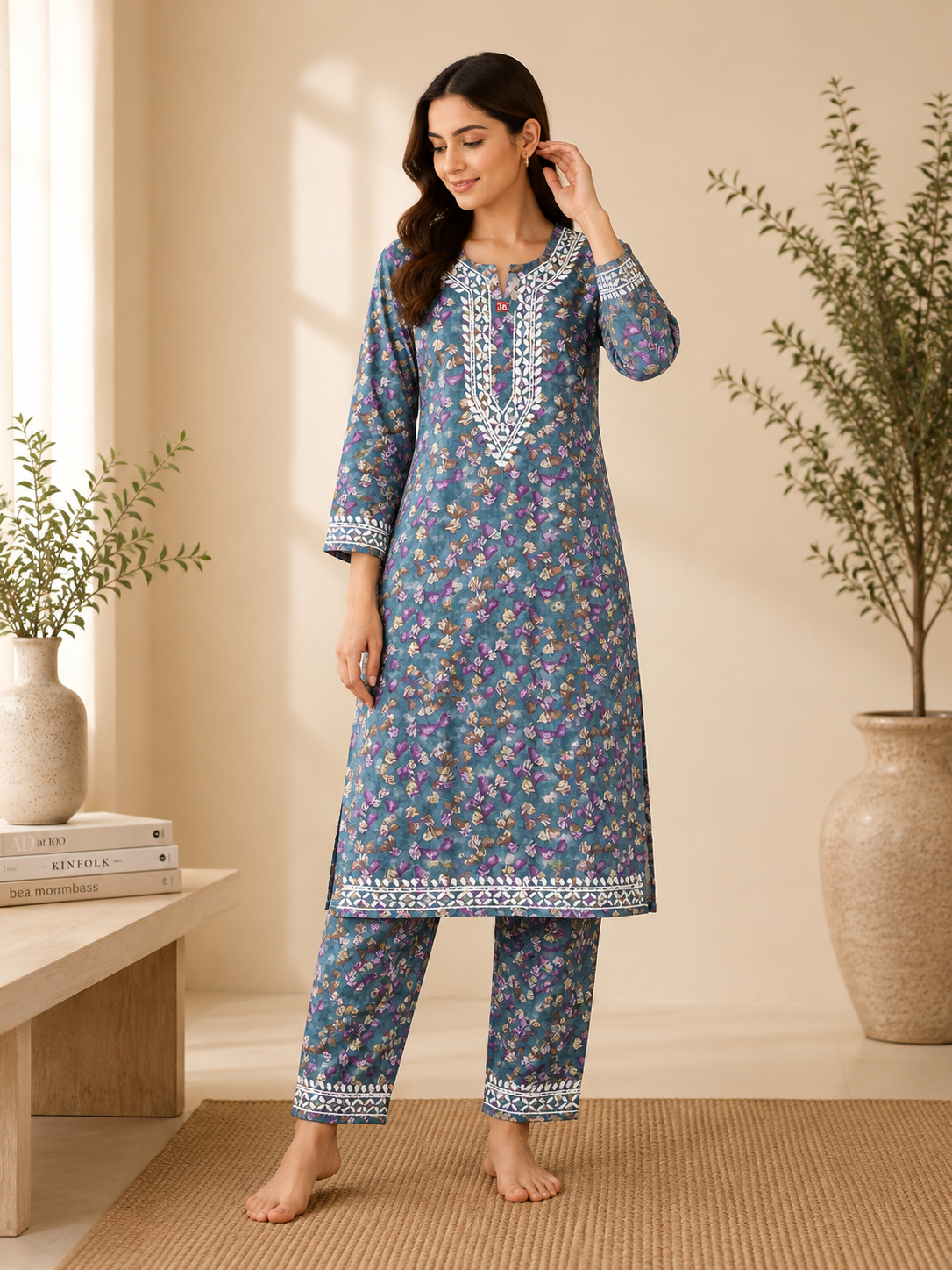 Women's Mul Mul Cotton Printed Kurta Pant Set, Soft Breathable 2 Piece Co-Ord Set, Cotton Co-ord Sets, Lounge Wear, Daily Wear, Night Wear MS