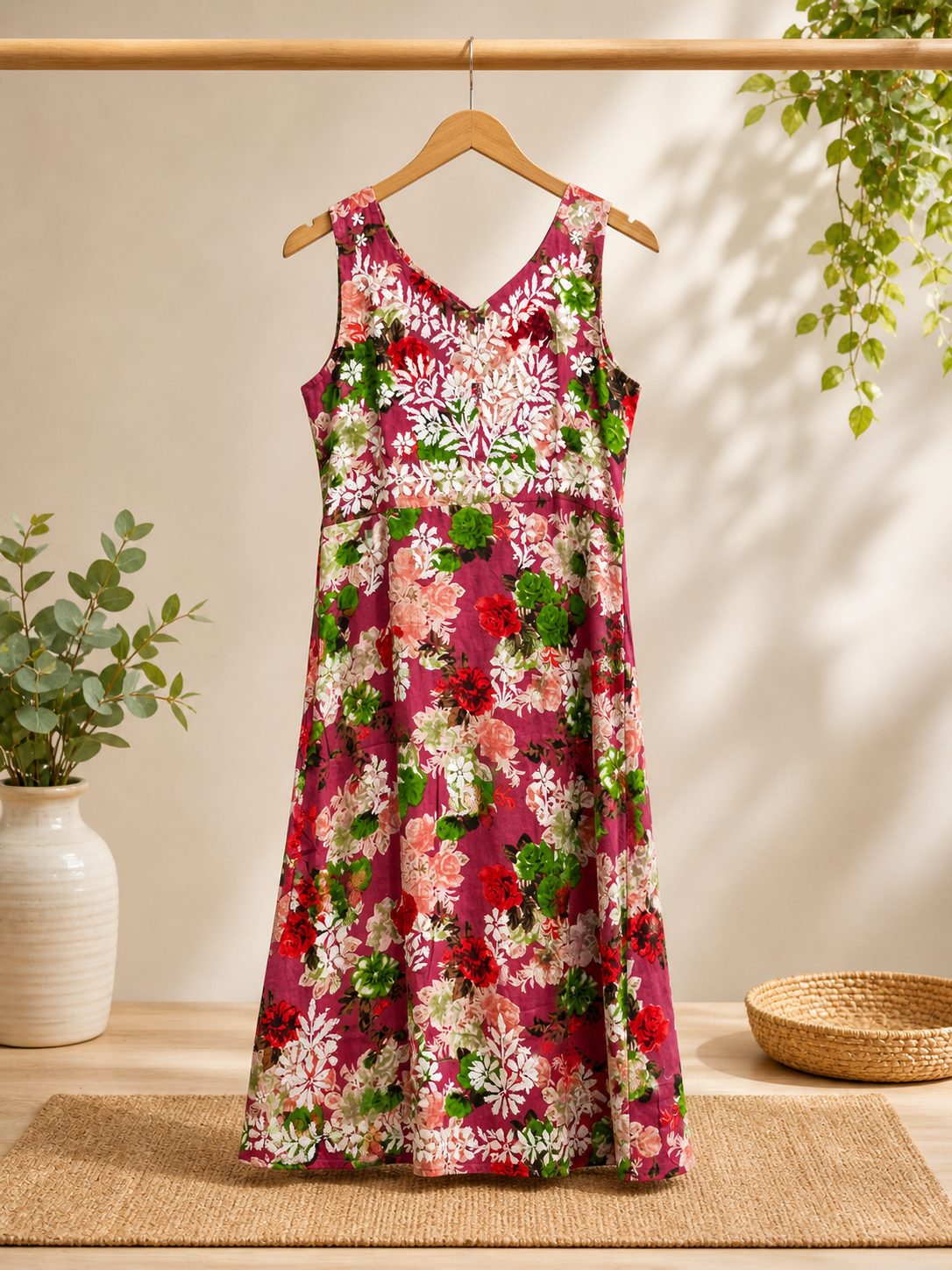MAROON Chikankari dress, MAROON summer dress, MAROON embroidered rayon gown, MAROON resort wear,  MAROON Hand embroidered dress, MAROON knee length dress, MAROON Floral Print Dress,  MAROON Floral Summer Dress, MAROON Floral Embroidered Dress,  MAROON Floral Lukhnawi Work Dress, MAROON Floral  MAROON Thread Handwork Dress, MAROON Floral Dress with Waist Tie