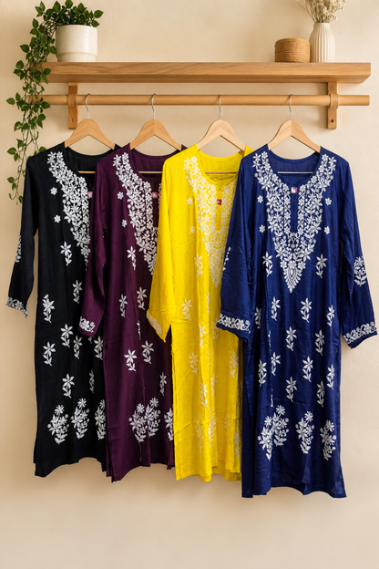 Lukhnawi Kurti, Lukhnawi Long top,  Lukhnawi Full Length Kurta, Chinkari Work , Floral  Embroidered Kurta, Daily Wear Kurti,  Casual Wear Kurti,  Thread Embroidery Kurti, Plus Size Kurti,  Plus Size Long Top,  Plus Size Tunic,  Long Kurti,  Summer Kurti,  Temple wear,  Gurudwara Wear