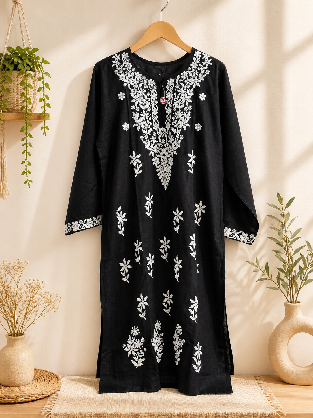 Black Lukhnawi Kurti, Black Lukhnawi Long top, Black Lukhnawi Full Length Kurta, Black Chinkari Work , Black Floral  Embroidered Kurta, Black Daily Wear Kurti,  Black Casual Wear Kurti,  Black Thread Embroidery Kurti, Black Plus Size Kurti,  Black Plus Size Long Top, Black Plus Size Tunic, Black Long Kurti, Black Summer Kurti, Black Temple wear,  Black Gurudwara Wear
