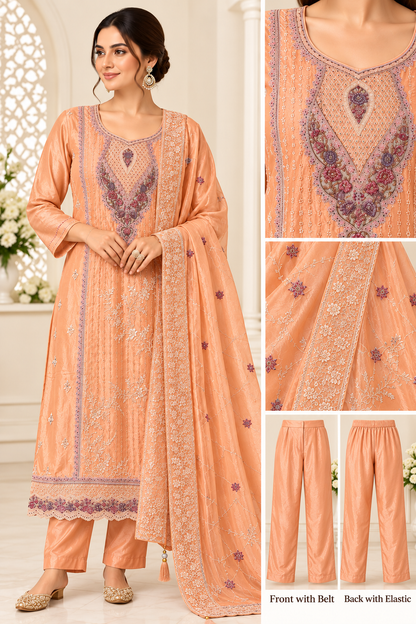 Embroidered Chinon Silk 3-Piece Kurta Pant Set with Dupatta