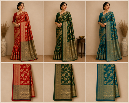 Banarasi Art Silk Saree Color Variants with Matching Running Blouse Pieces