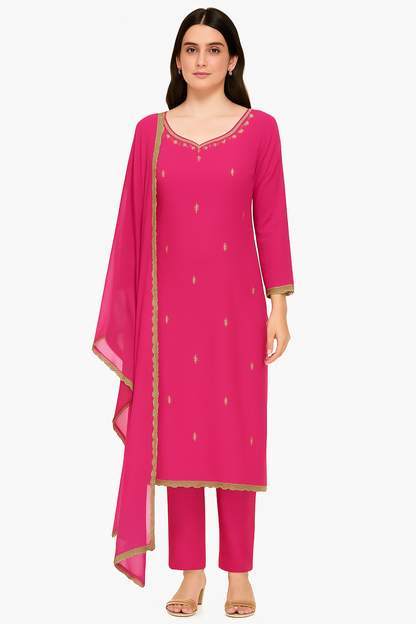 Pink Crepe Pant Suit,  Cut Dana Work, Crepe Indian Ethnic Suit, Partywear, Temple Wear, Plus Size,  Wedding guest
