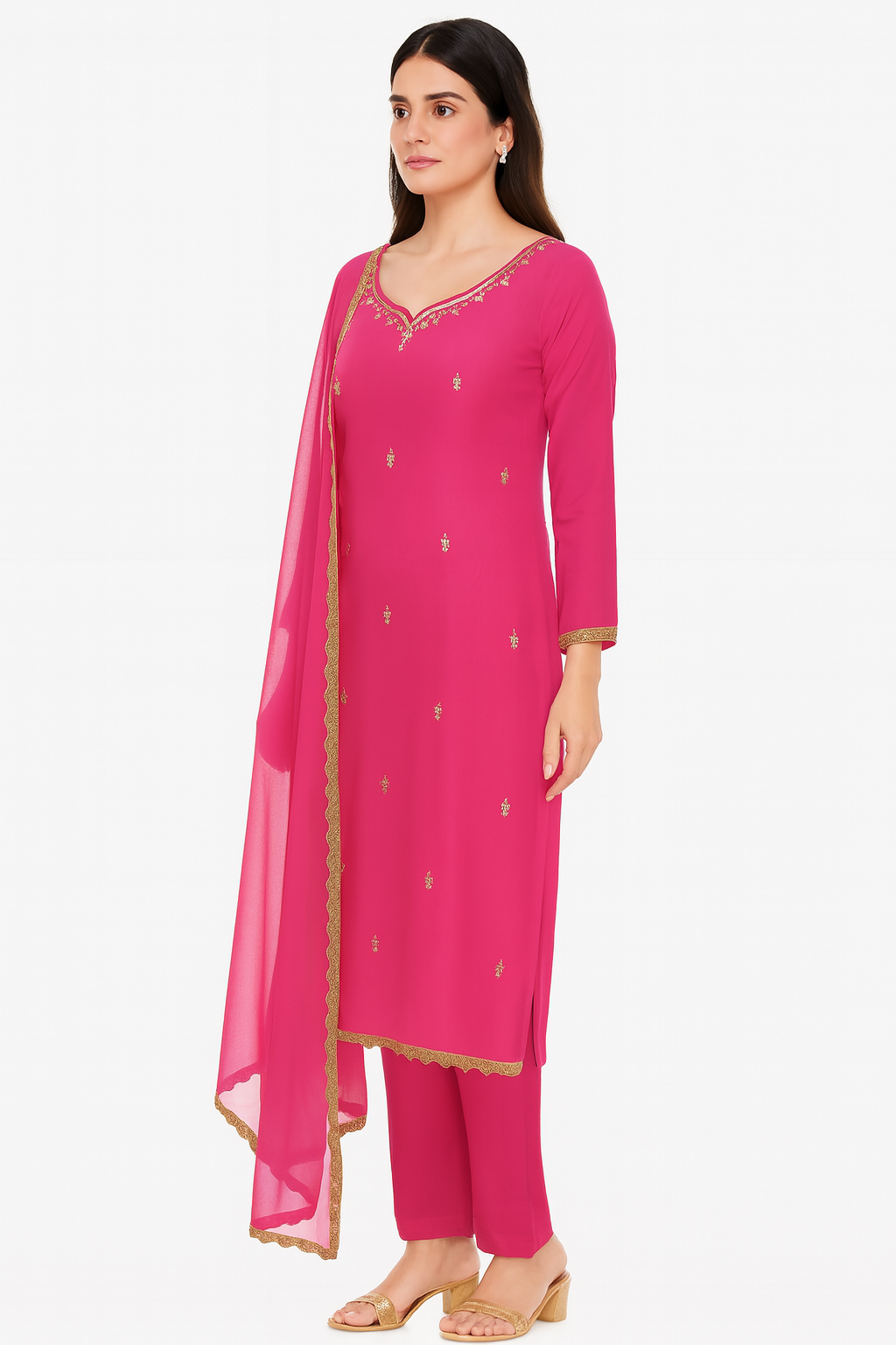 Pink Crepe Pant Suit,  Cut Dana Work, Crepe Indian Ethnic Suit, Partywear, Temple Wear, Plus Size,  Wedding guest