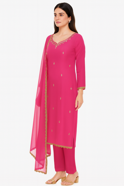 Pink Crepe Pant Suit,  Cut Dana Work, Crepe Indian Ethnic Suit, Partywear, Temple Wear, Plus Size,  Wedding guest