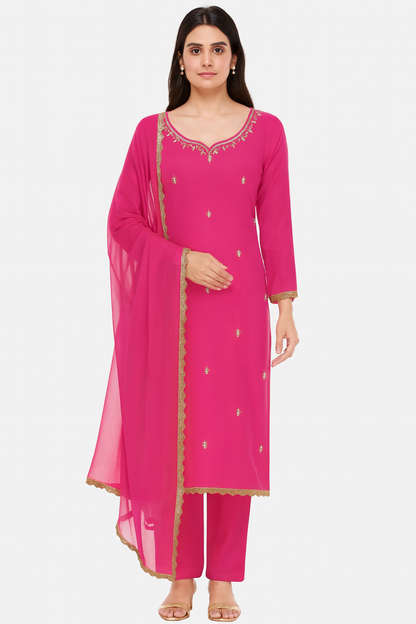 Pink Crepe Pant Suit,  Cut Dana Work, Crepe Indian Ethnic Suit, Partywear, Temple Wear, Plus Size,  Wedding guest