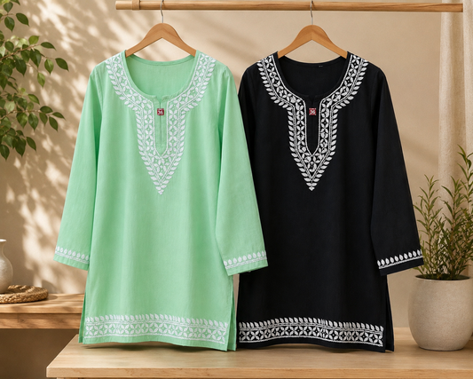 Women's Rayon Embroidered Kurti | Short Lucknowi Style Kurta | 30 Inch Tunic Top | Casual Ethnic Indian Top | Summer Kurti MS