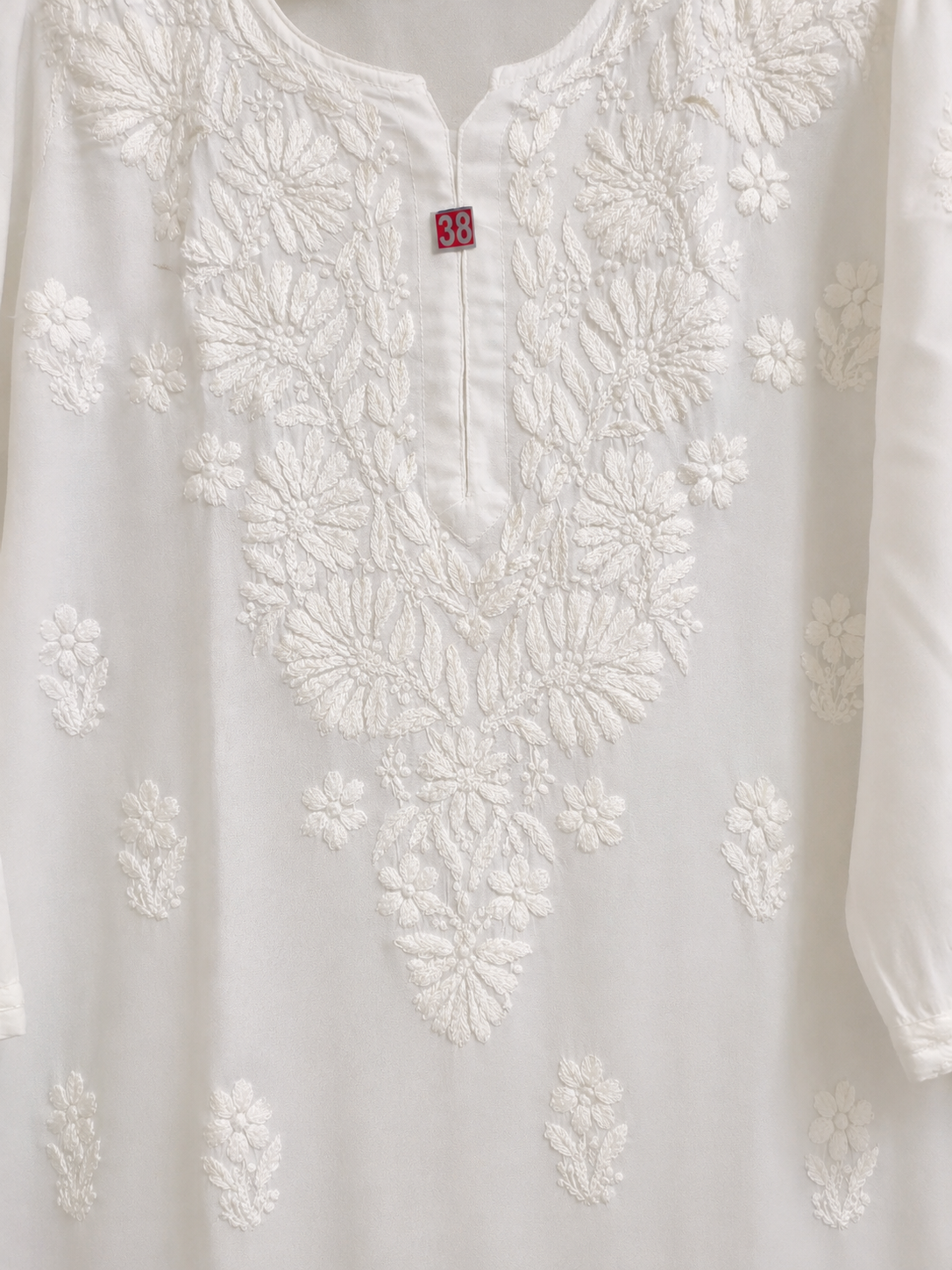 Hand Embroidered Rayon Kurta Pant Set for Women | White Chikankari Style Kurti with Palazzo | Indian Ethnic Co-ord Set | 44" Kurta MS