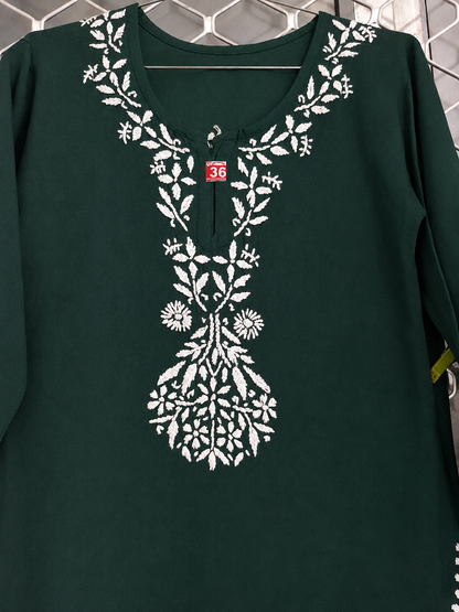 Hand Embroidered Rayon Kurta Pant Set for Women | Peach, Green White Chikankari Style Kurti with Palazzo | Indian Ethnic Co-ord Set | 44" Kurta MS