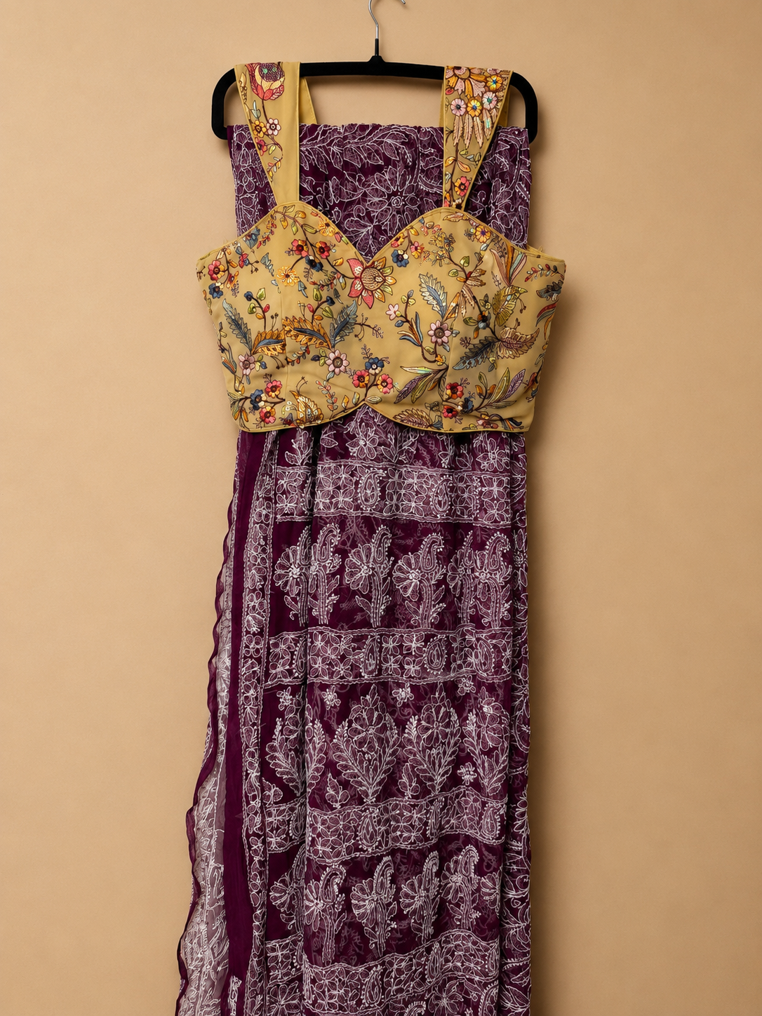 Pure Georgette Lucknowi Chikankari Saree | Original Hand Embroidered Saree with Matching Blouse Piece | Fall & Pico Done
