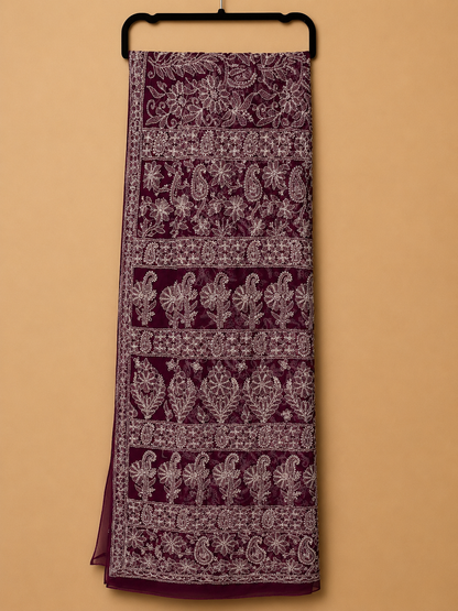 Pure Georgette Lucknowi Chikankari Saree | Original Hand Embroidered Saree with Matching Blouse Piece | Fall & Pico Done
