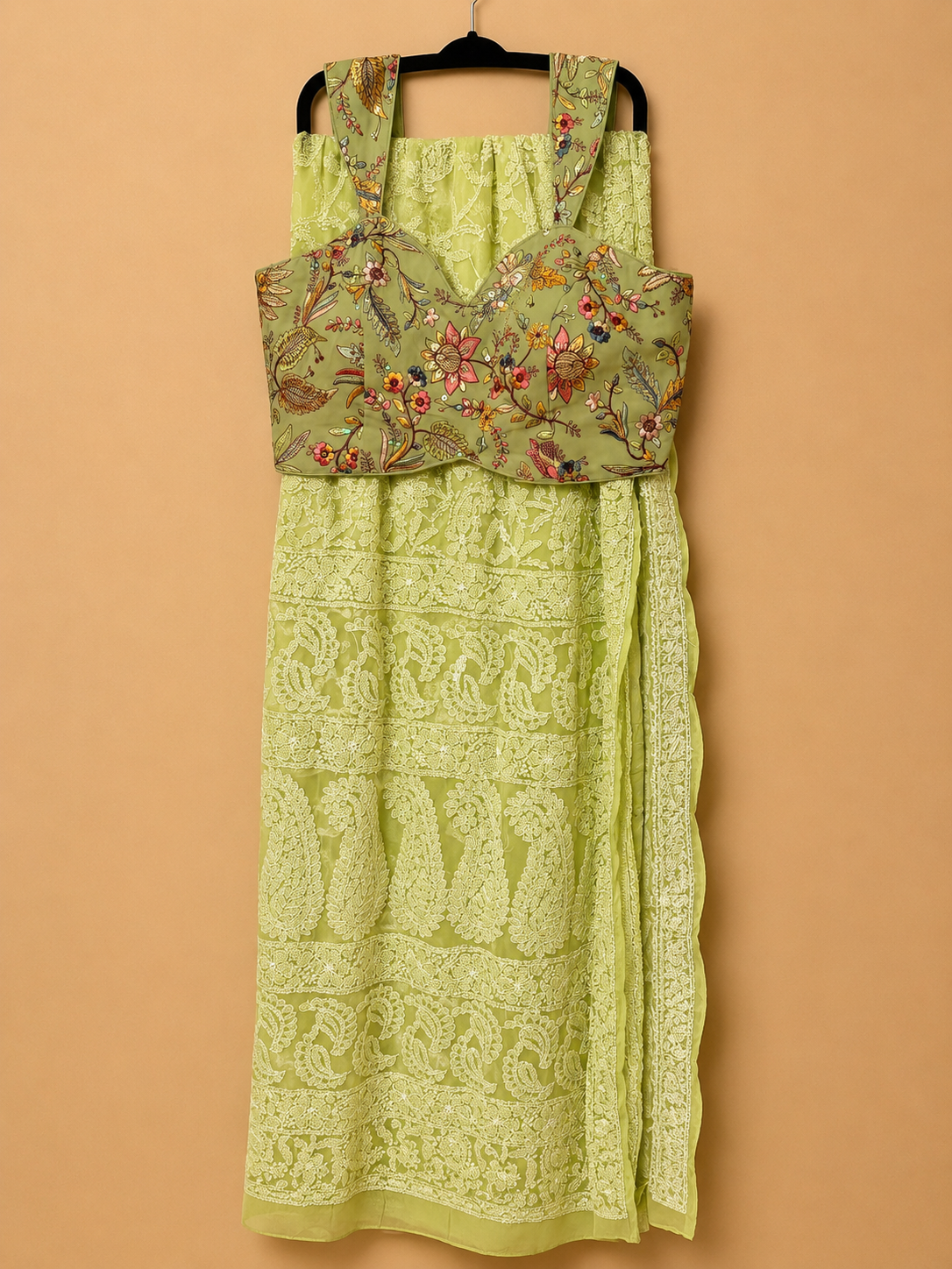 Pure Georgette Lucknowi Chikankari Saree | Original Hand Embroidered Saree with Matching Blouse Piece | Fall & Pico Done
