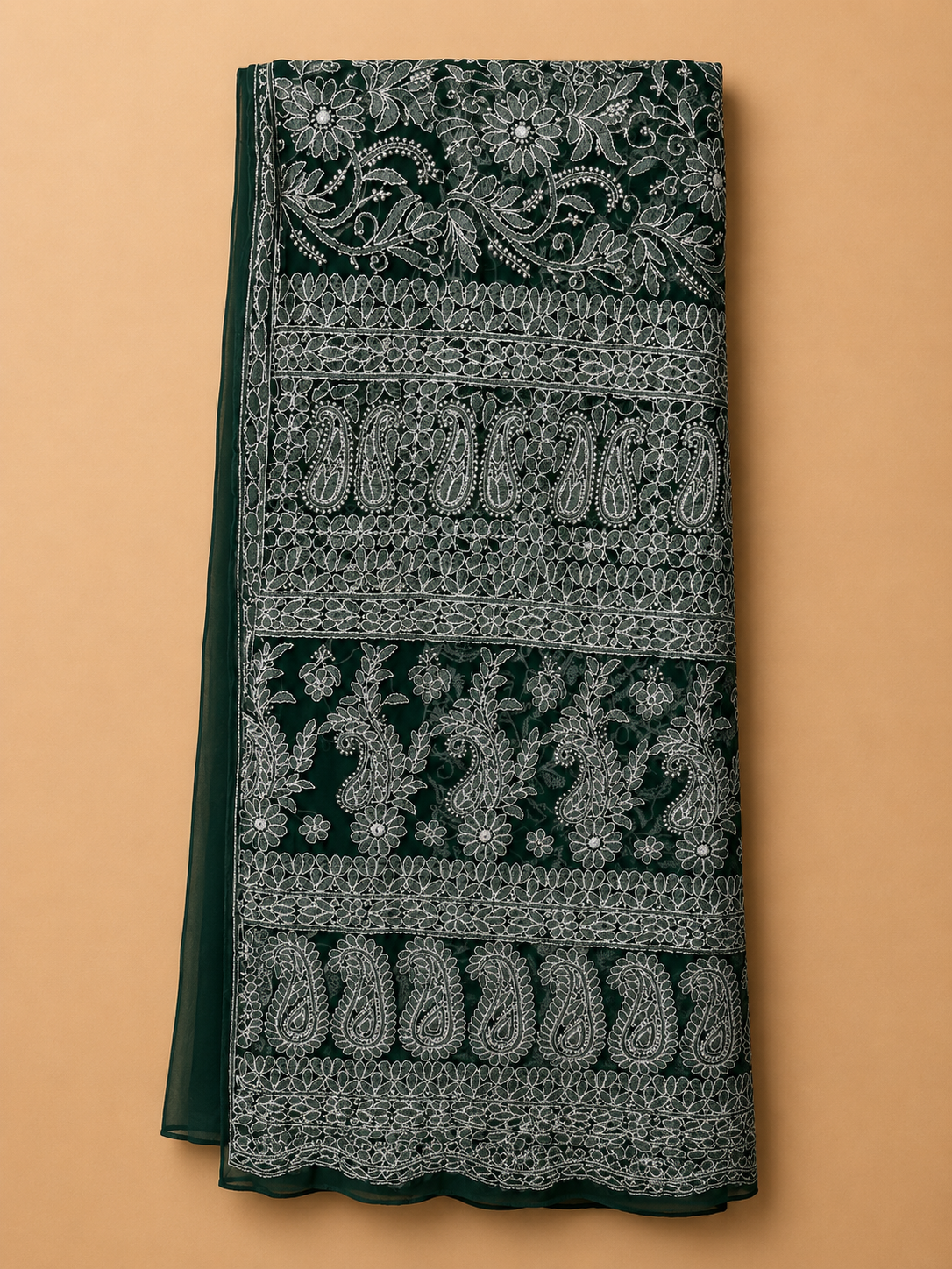 Pure Georgette Lucknowi Chikankari Saree | Original Hand Embroidered Saree with Matching Blouse Piece | Fall & Pico Done