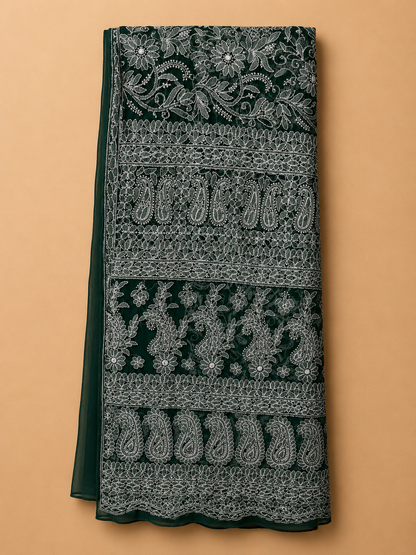 Pure Georgette Lucknowi Chikankari Saree | Original Hand Embroidered Saree with Matching Blouse Piece | Fall & Pico Done