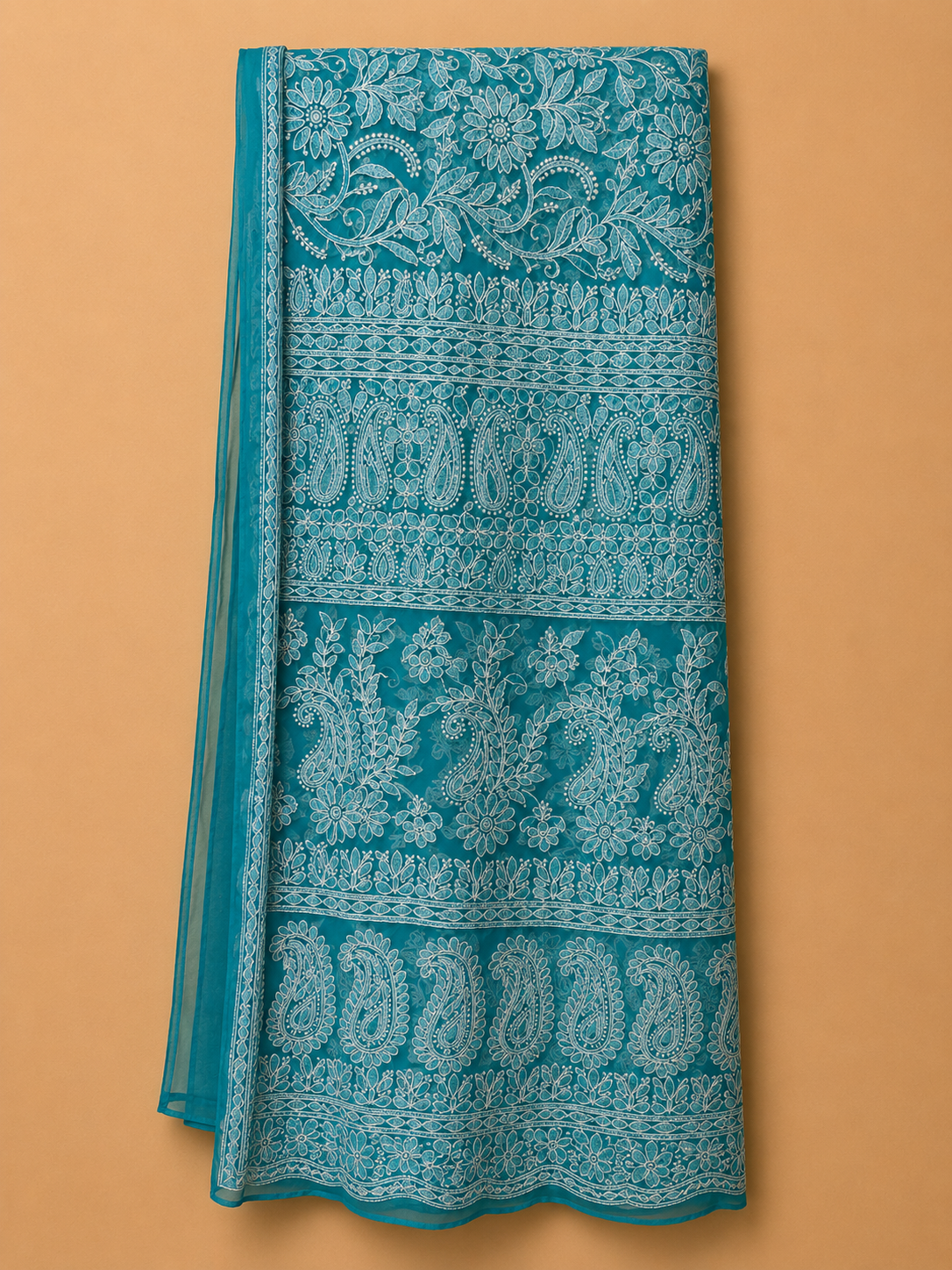 Pure Georgette Lucknowi Chikankari Saree | Original Hand Embroidered Saree with Matching Blouse Piece | Fall & Pico Done
