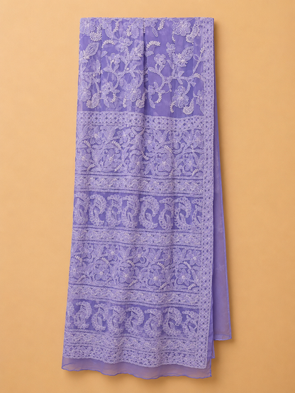 Pure Georgette Lucknowi Chikankari Saree | Original Hand Embroidered Saree with Matching Blouse Piece | Fall & Pico Done