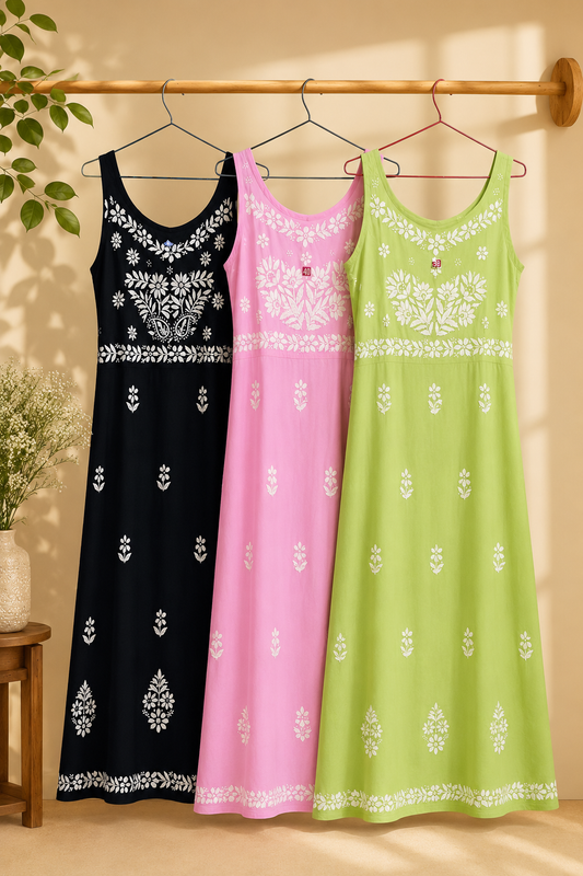 Lukhnawi Embroidered Dress for Women | Rayon Boho Summer Tunic Dress | 44 Inch Knee Length Dress | Lightweight Casual Dress | Tie-up belt