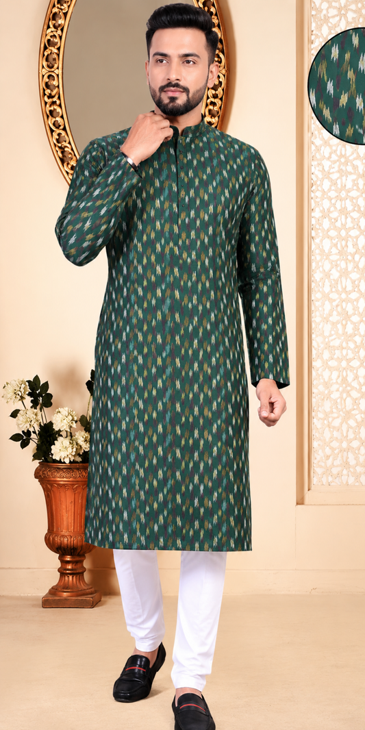 Green Original Ikkat Kurta With Lining