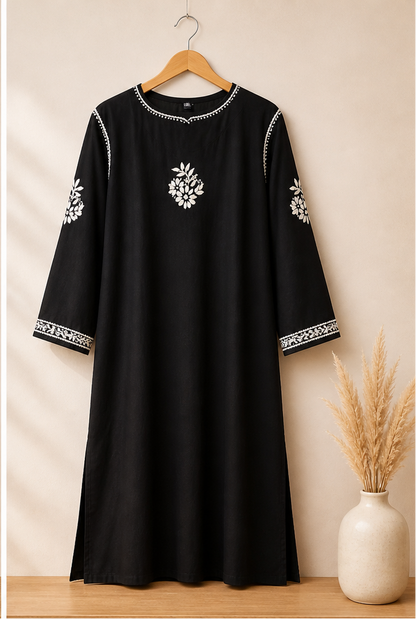 Hand Embroidered Modal Kurti | Lucknowi Chikankari Kurta | Plus Size 2XL–7XL | Ethnic Indian Tunic | 46 Inch Long Kurti |