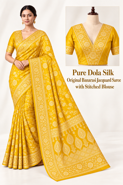 Navratri Dola Silk Saree with Gold ZariWork,Traditional Border & Pallu, Nine Festive Colors | Traditional Indian Saree| Blouse Included