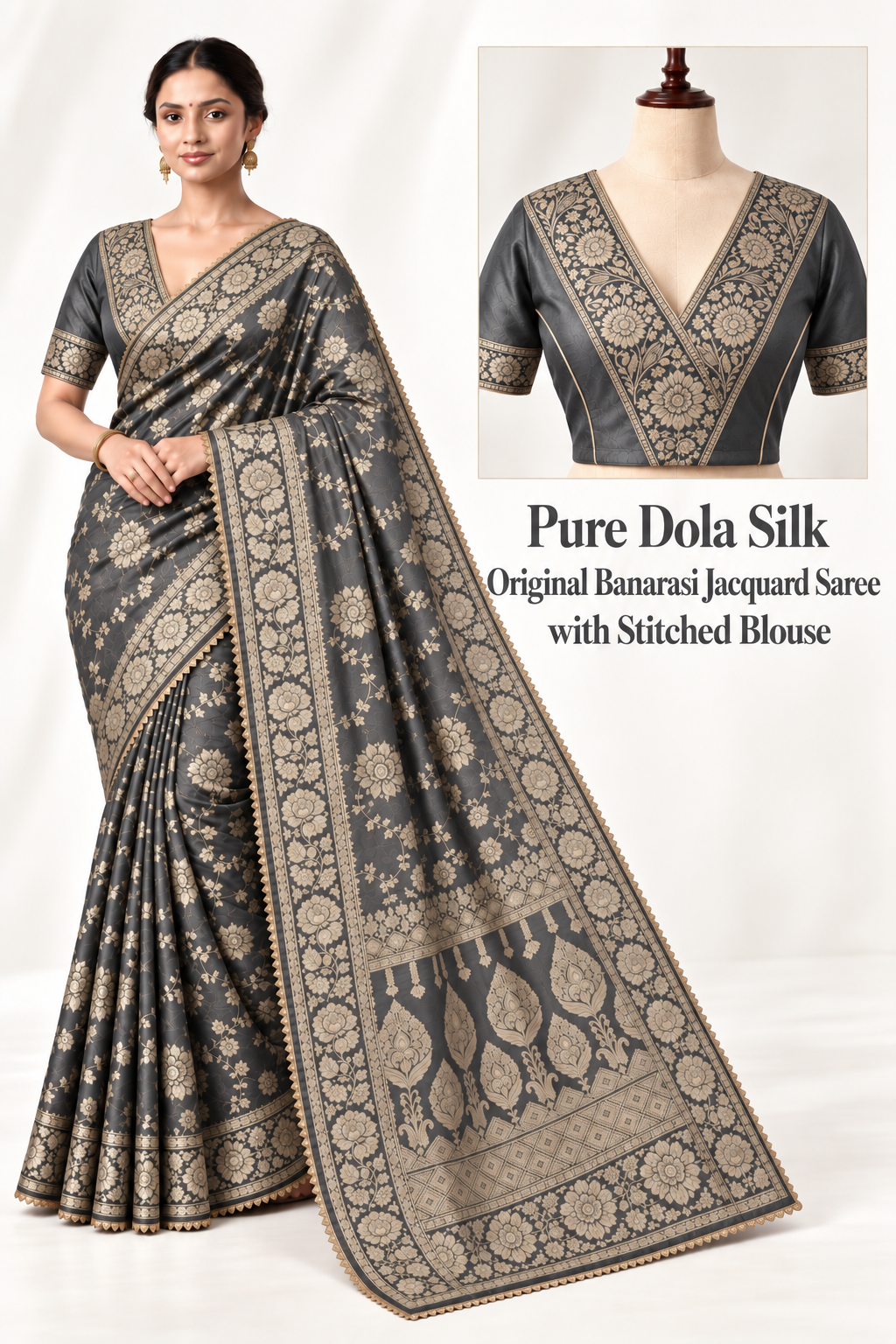 Navratri Dola Silk Saree with Gold ZariWork,Traditional Border & Pallu, Nine Festive Colors | Traditional Indian Saree| Blouse Included