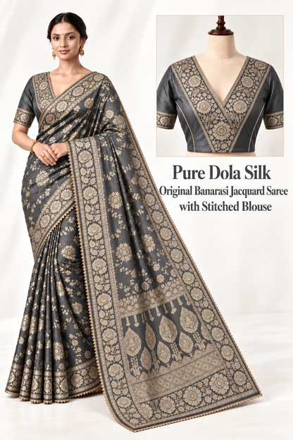 Navratri Dola Silk Saree with Gold ZariWork,Traditional Border & Pallu, Nine Festive Colors | Traditional Indian Saree| Blouse Included