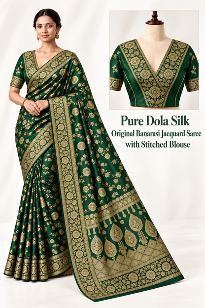 Navratri Dola Silk Saree with Gold ZariWork,Traditional Border & Pallu, Nine Festive Colors | Traditional Indian Saree| Blouse Included