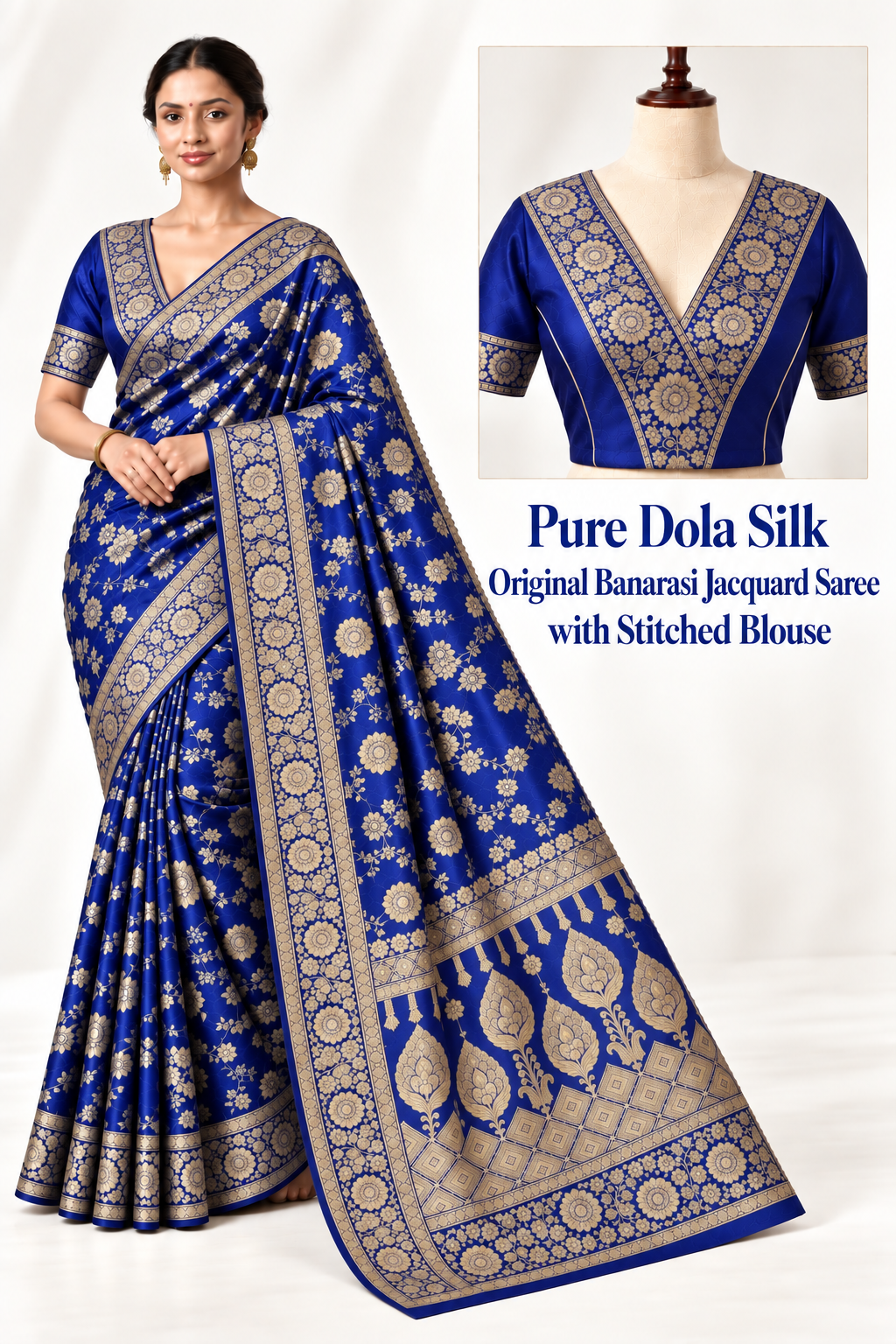 Navratri Dola Silk Saree with Gold ZariWork,Traditional Border & Pallu, Nine Festive Colors | Traditional Indian Saree| Blouse Included