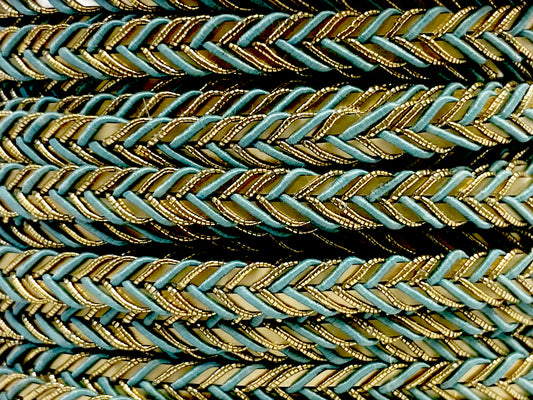 Golden Braid Border, Cyan And Golden,  Laces for Dress, Home Décor, Shoe, Bags, Hats, DIY, Handmade, 0.2 inch Broad