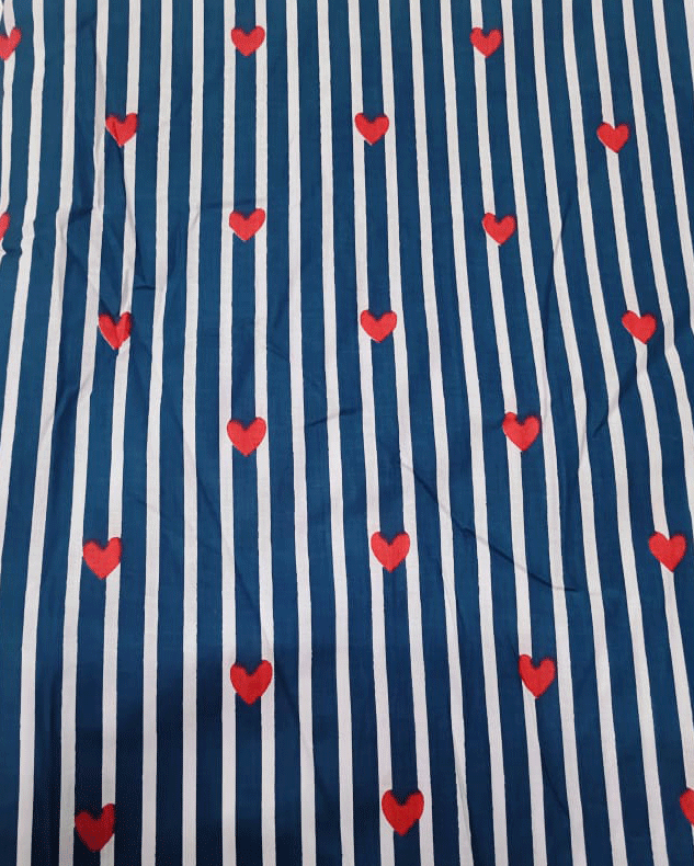 Navy Striped Pajama Set with Red Hearts, Soft Cotton Loungewear, Matching Top & Bottom, Women's Cozy Sleepwear, Gift for Her