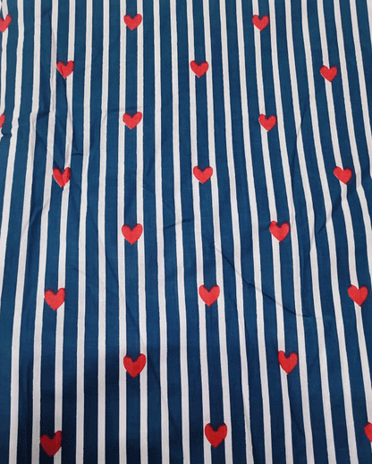 Navy Striped Pajama Set with Red Hearts, Soft Cotton Loungewear, Matching Top & Bottom, Women's Cozy Sleepwear, Gift for Her