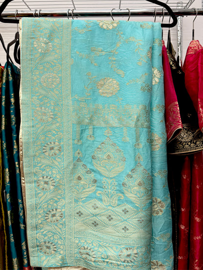 Pure Dola Silk Sarees with Floral Golden Jacquard