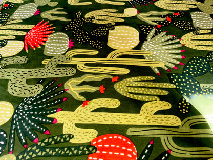 Black Pure Cotton Cambric Printed Fabrics, Colorful Cactus Print, Floral