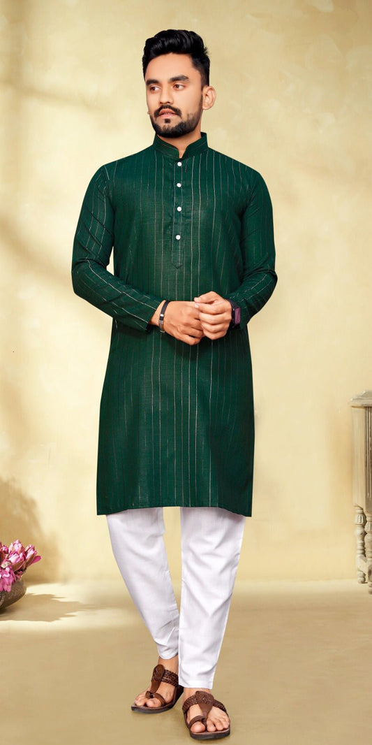 Green Men Indian Wear, Men Kurta Pajama, Collared kurta for men, Green Lurex  kurta, White Pajama for men. Boys Indian Wear, Pooja wear for men, Gurudwara wear, Mosque wear, Temple wear for men, Cotton Kurta Pajama, Partywear Kurta Pajama, Mehdi Night wear for men