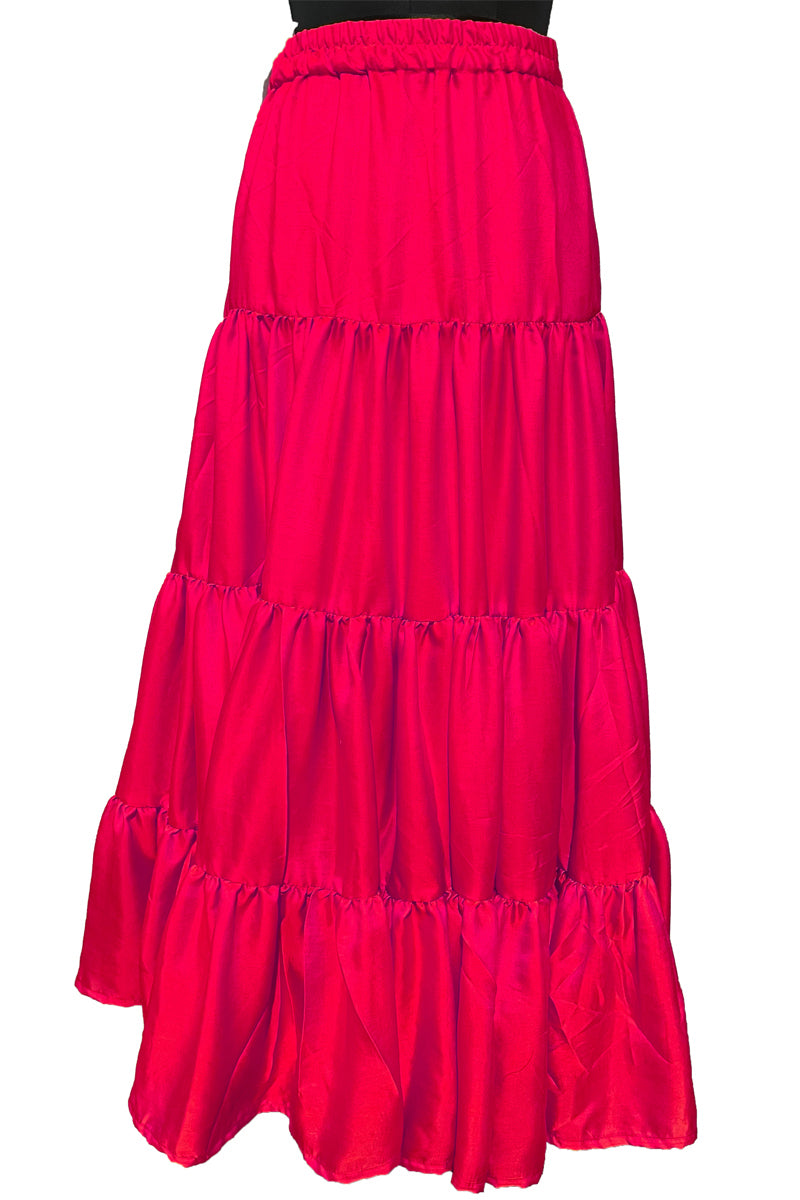 Bright Pink Color Skirt, Flared Layer Skirt, Pride Month Skirt. Rainbow flag skirt. Soft Silk Skirt, Elastic Skirt