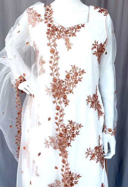 White Net Embroidered Punjabi Patiala Salwar Suit