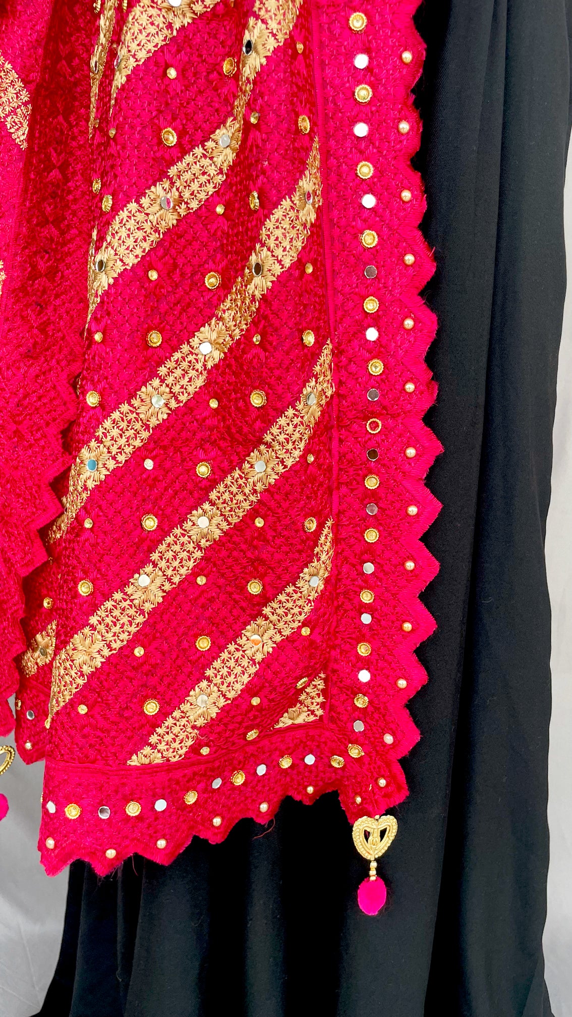 Red and Golden Phulkari with Tassels and Mirror Work
