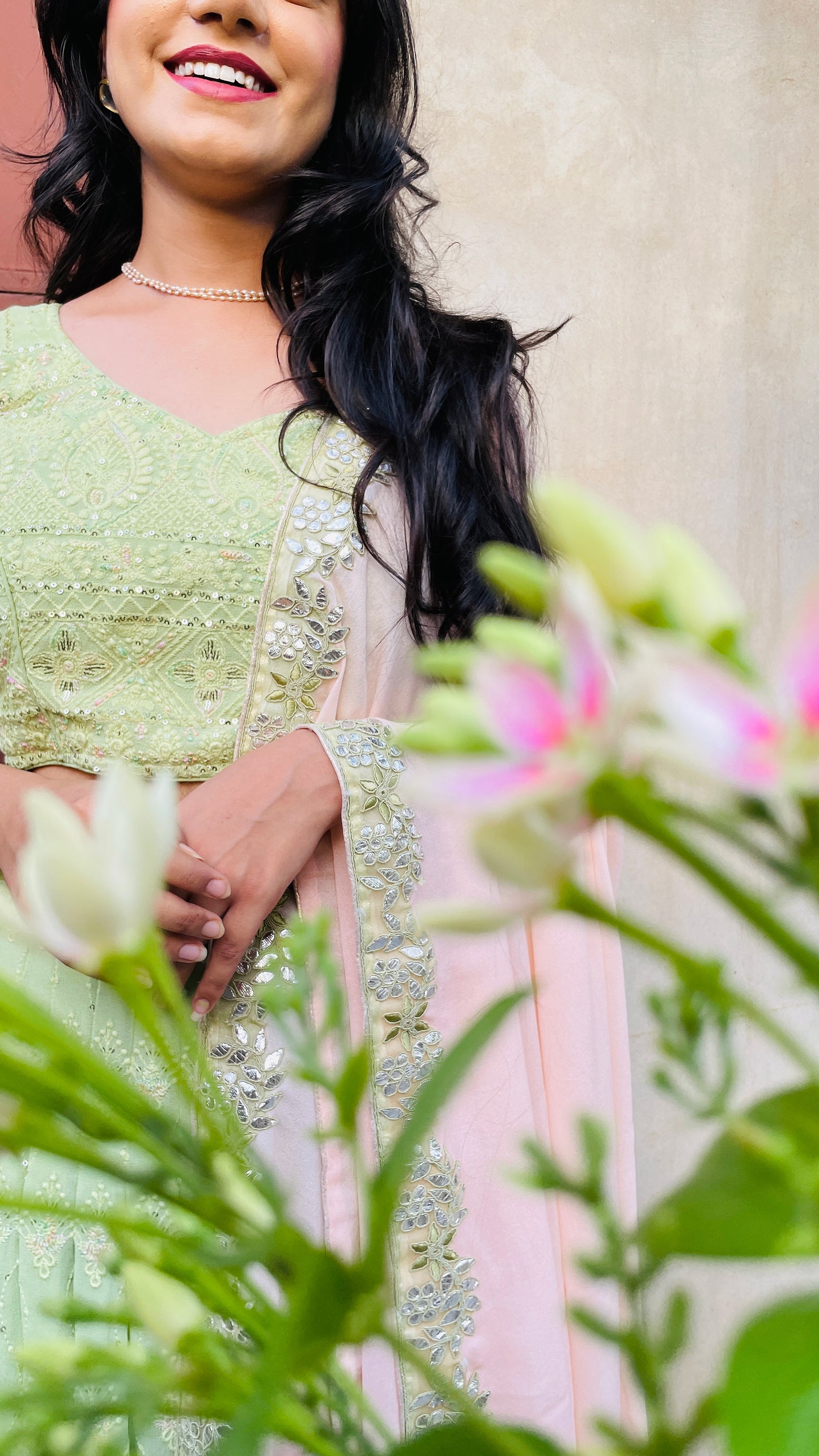 Embroidered Pastel Green Lehenga Dress