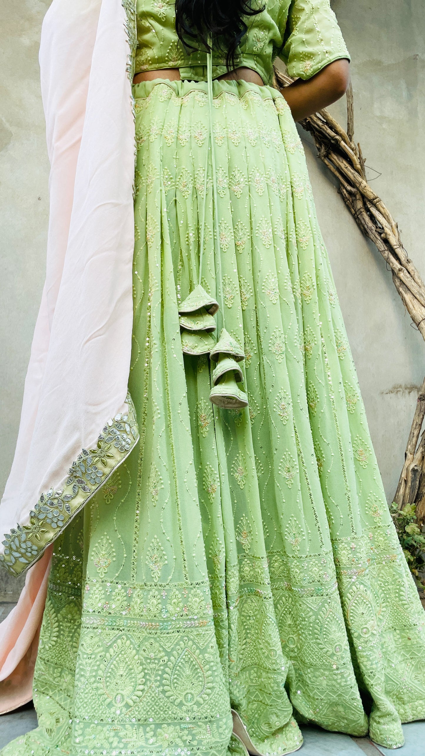 Embroidered Pastel Green Lehenga Dress