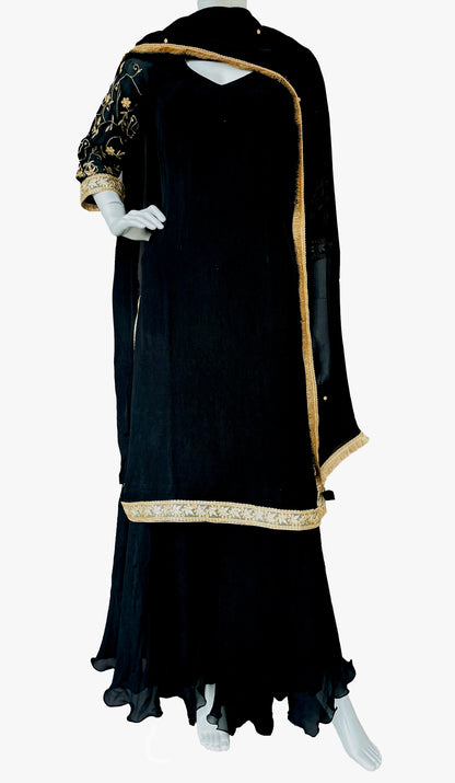 Black Golden Mother Daughter Pure Chinon Gharara Suits 45AL23SU50 - 15AL23SU60