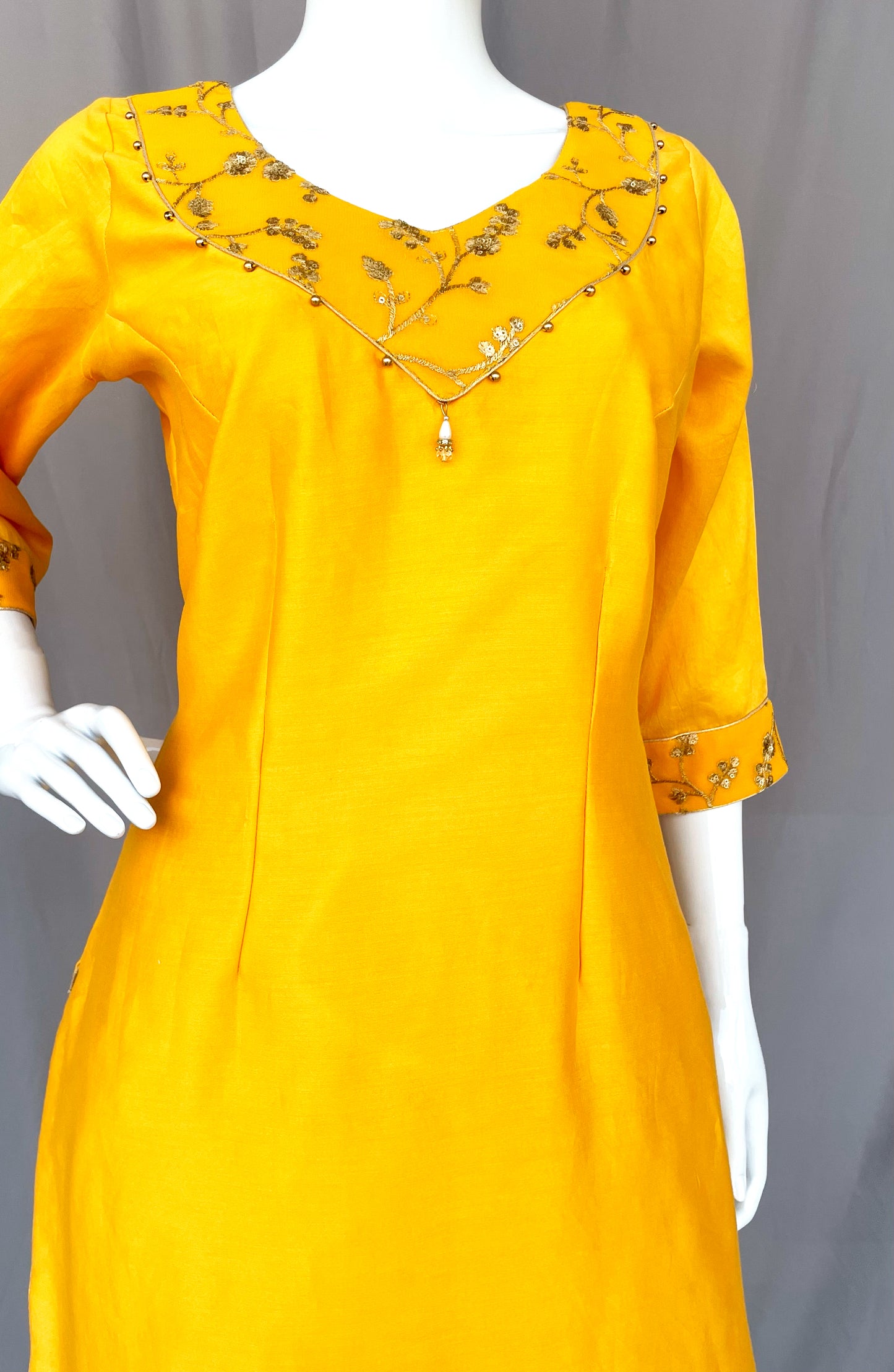 Yellow White Punjabi Patiala Salwar Suit, Embroidered Suit Pure Silk