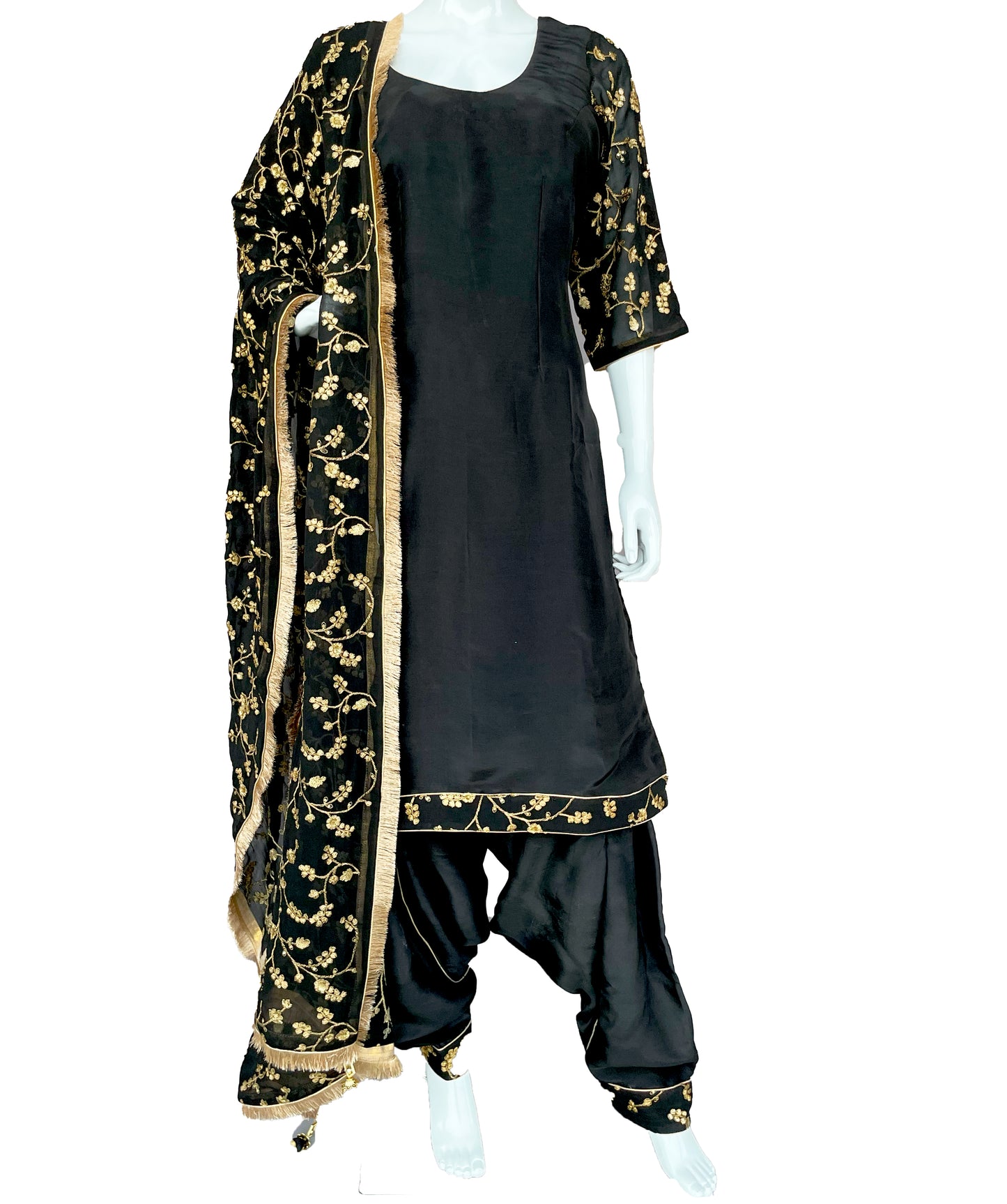 Black and Golden Punjabi Patiala Salwar Suit, Pure Upada Silk Punjabi Suit
