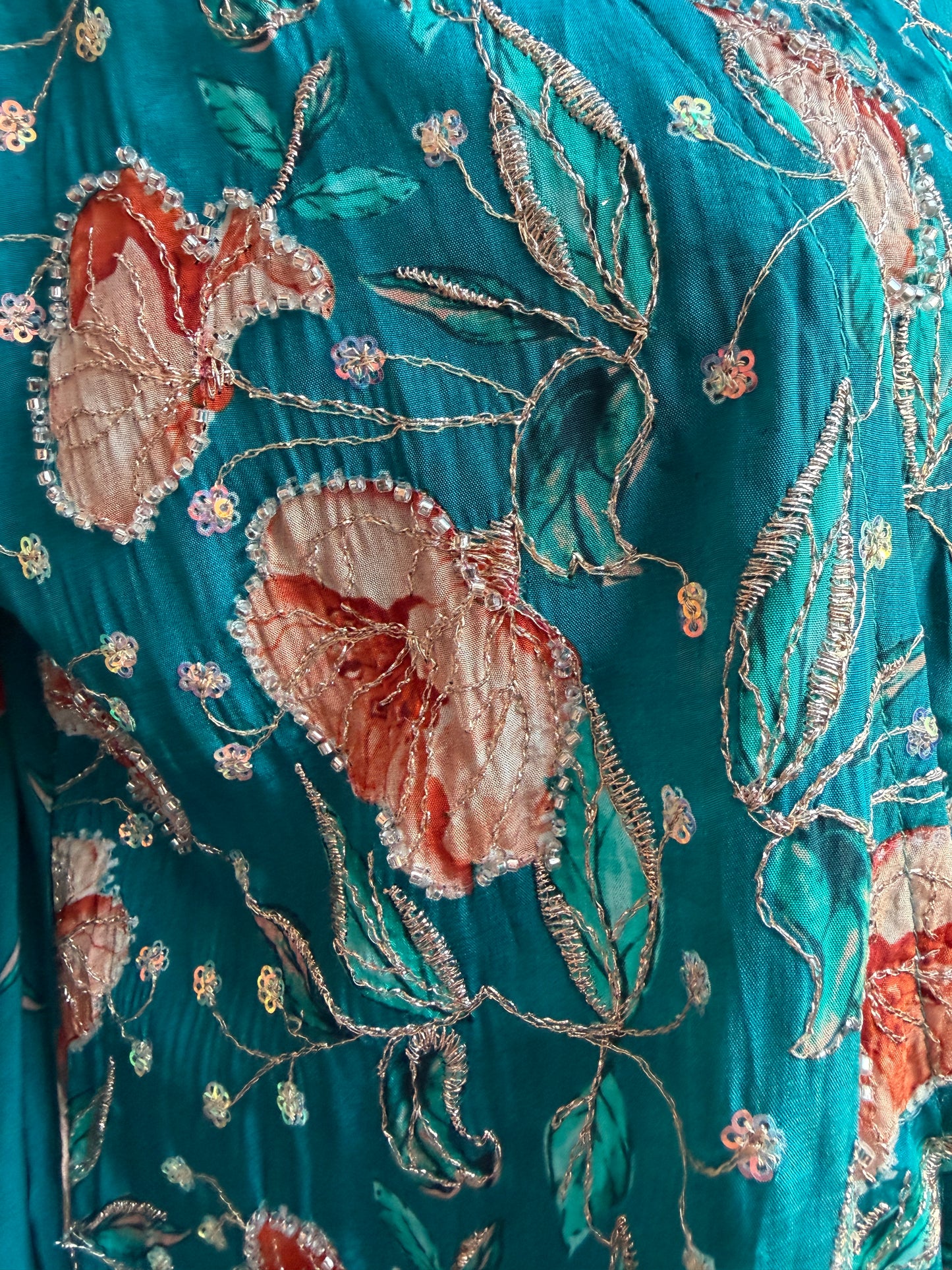 Floral Indo-Western Co-Ord Set with Natural Crepe Jacket & Top | Chinon Palazzo | Hand Embroidered | Women’s Party & Wedding Outfit