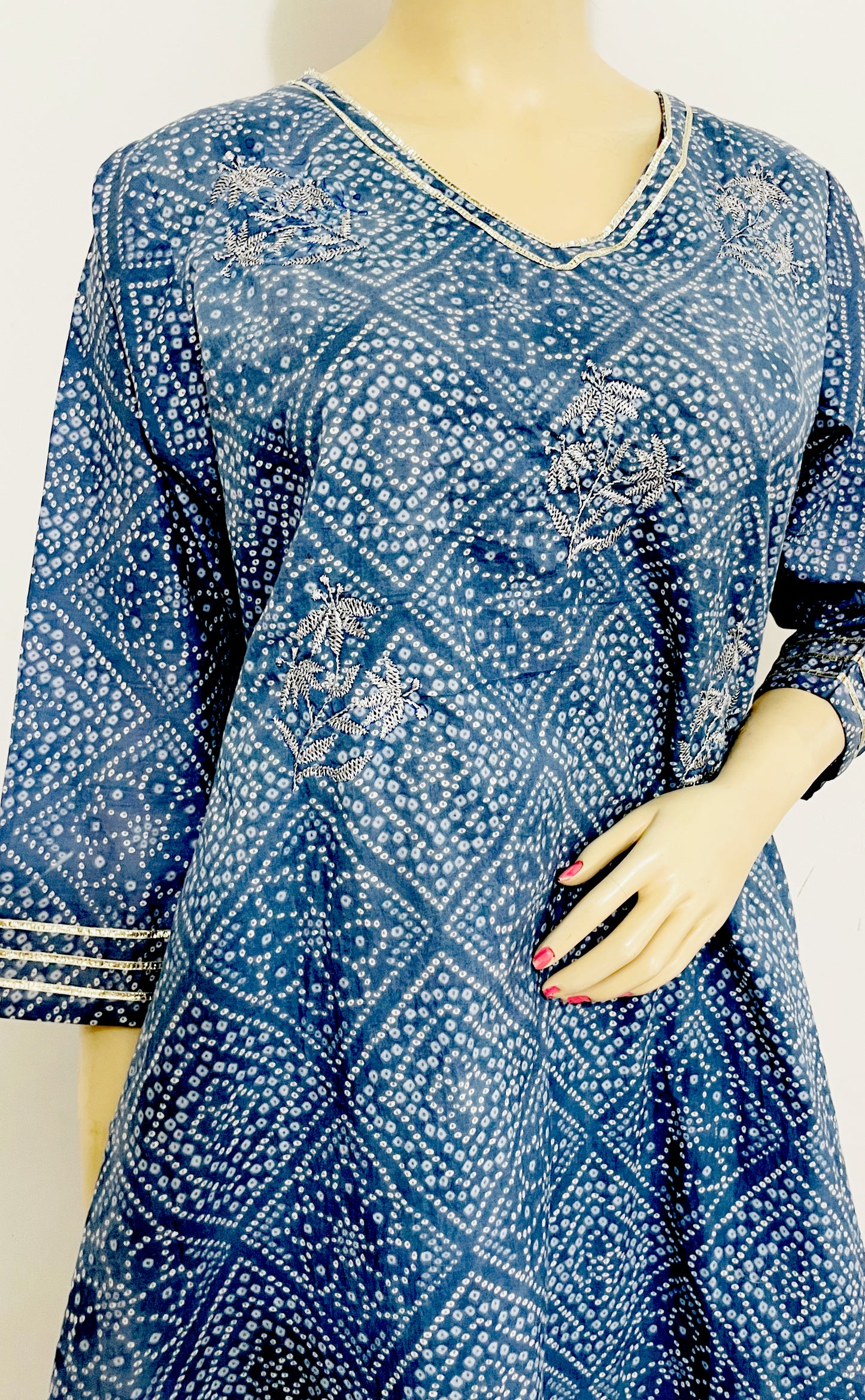 White and Blue Pure Cotton Sharara and Kurta Suit