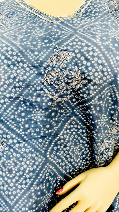 White and Blue Pure Cotton Sharara and Kurta Suit