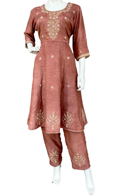 Pure Dola Silk Anarkali Pant Suit, Hand Embroidered with zari and Dabka Work