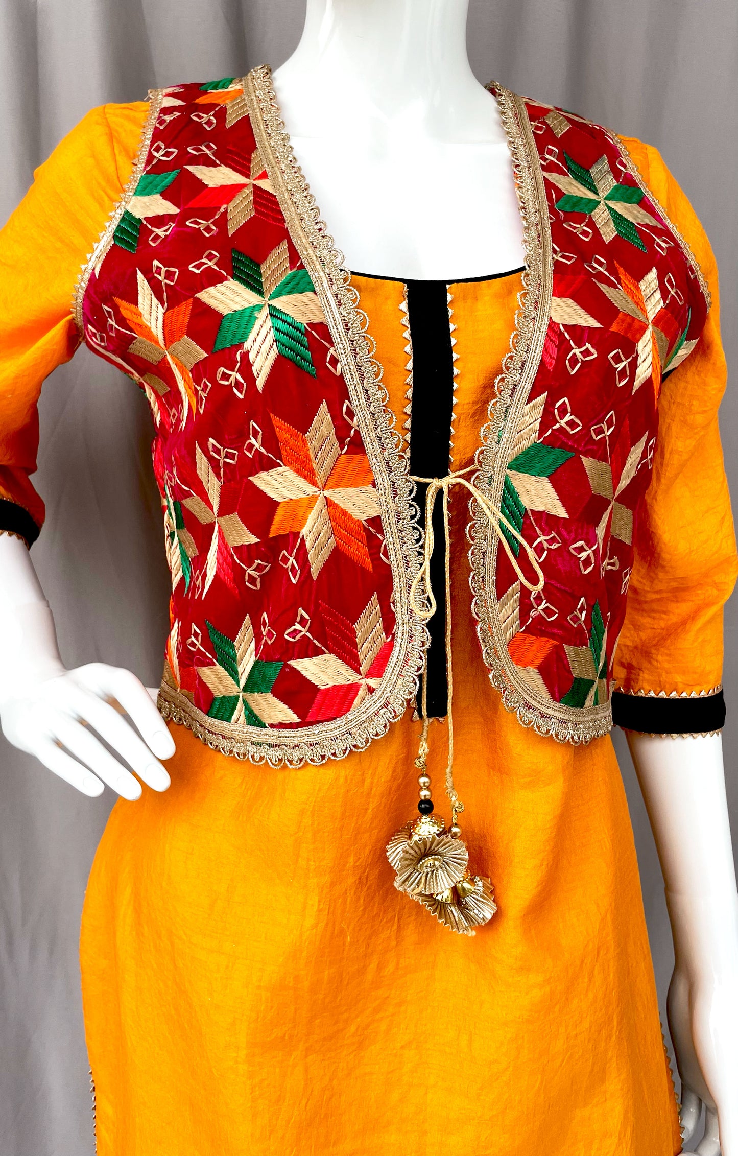 Red Phulkari Jacket with Patiala Salwar and Kurta, Bhangra dress for women, Gidda dress for women