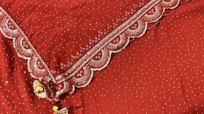 Maroon Pure Georgette Sequins work Dupatta with Fancy Tassels.