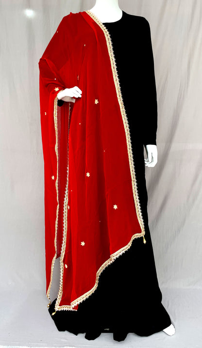 Red Kundan Work Dupatta, Pure Chiffon Dupatta with Handwork